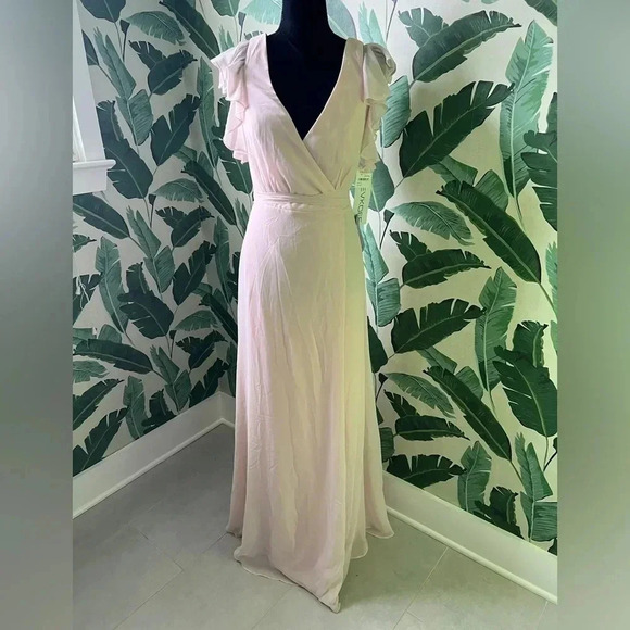 LEVKOFF Pink Ruffle Sleeve Chiffon Wrap Gown Size 10 NWT - Picture 3 of 7